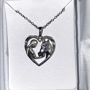 Horse necklace with equestrian, silver 18” chain